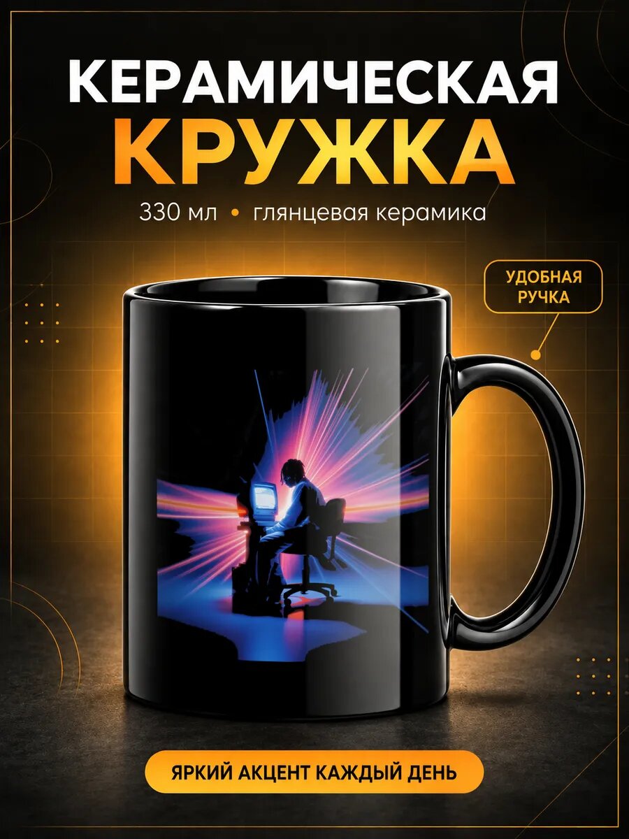 Кружка керамическая TOP CUP, В подарок для программиста, чёрная, 330 мл