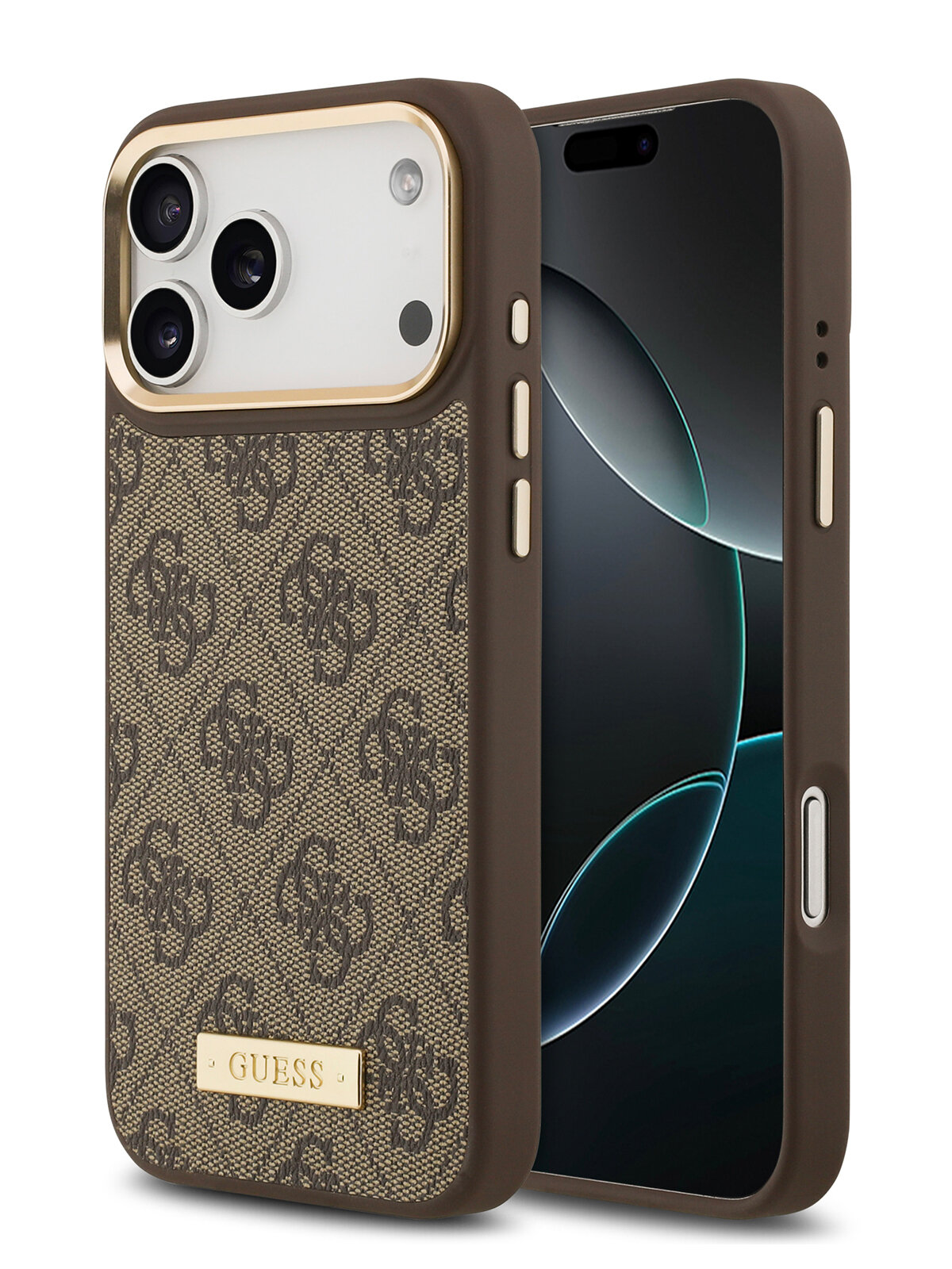 Чехол Guess на iPhone 18 Pro Max/17 Pro Max с магнитами MagSafe, с защитой камеры, из экокожи, коричневый
