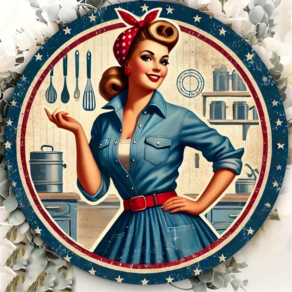 Привлекательная круглая деревянная табличка для кухни с изображением девочки и венка классический элемент декора для стены.