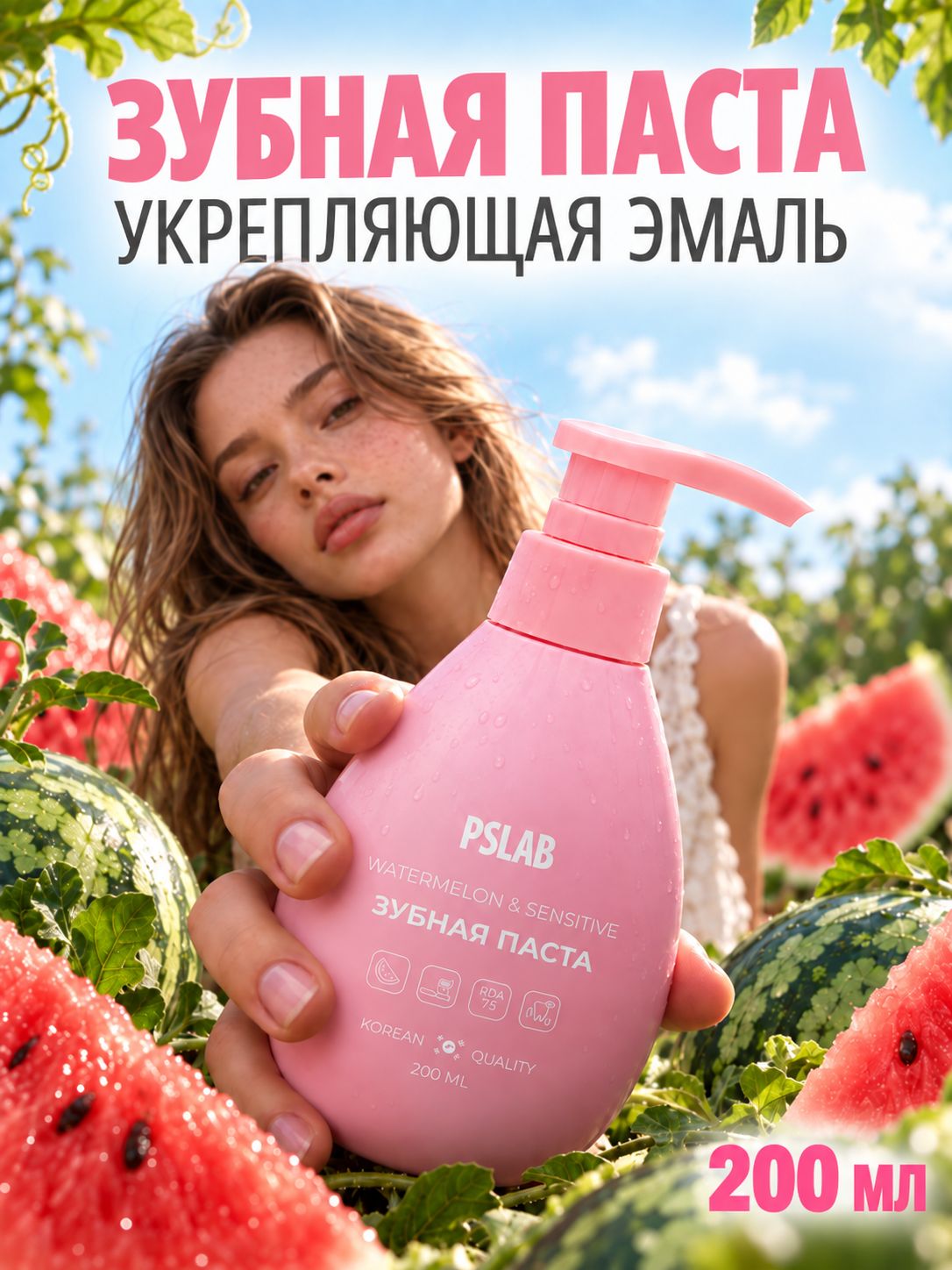 Укрепляющая зубная паста с дозатором PSLab WATERMELON & SENSITIVE, 200мл