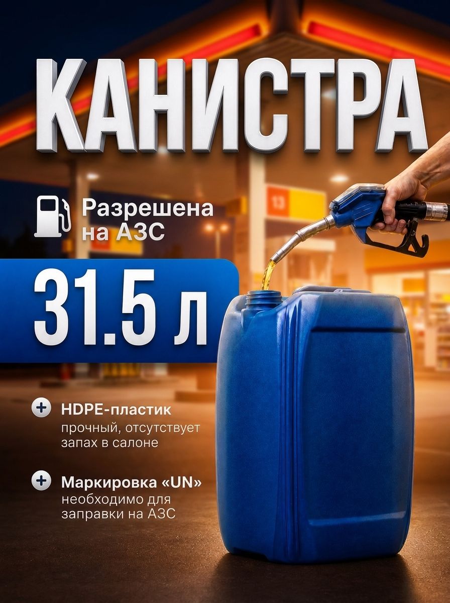 Канистра пластиковая для бензина и дизельного топлива 30 л, HDPE, с маркировкой UN, герметичной крышкой и ручкой