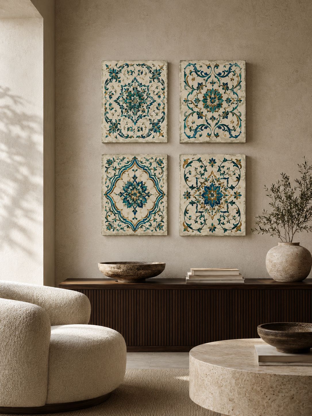 Зеркало ПроАрт Картина модульная на холсте Мандалы бирюза 4 шт 30х30 см