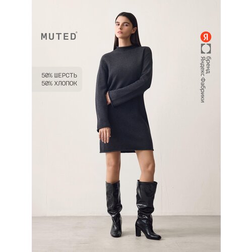 фото Платье muted из пряжи с шерстью и хлопком с длинными рукавами, размер 2xs-xs, темно-серый
