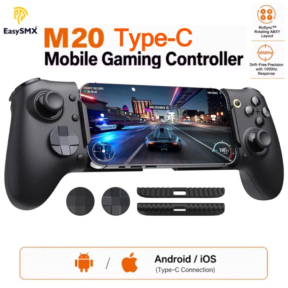 EasySMX M20 Type-C Игровой контроллер для мобильных устройств Android, iPhone и iPad/iPhone15/16/17, iPad Mini6/7, двойной переключатель ABXY, джойстик холла, двойной триггер