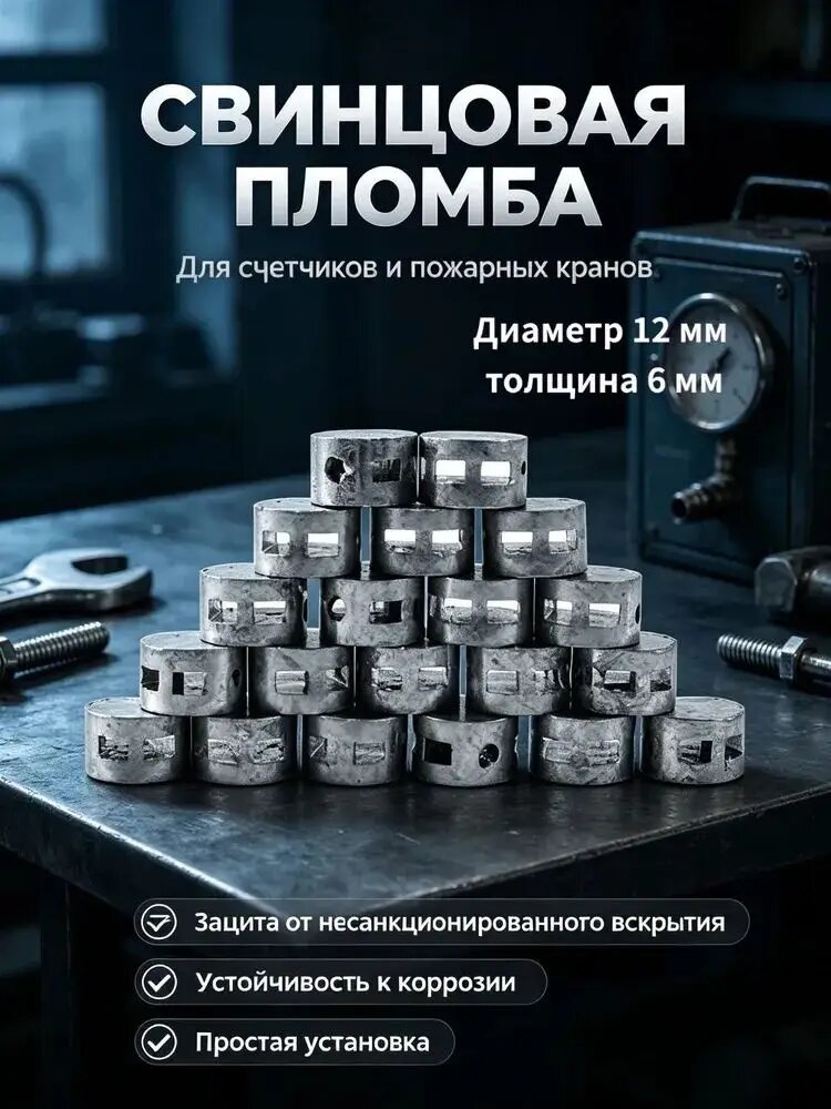 Свинцовая пломба, диаметр 12 мм, толщина 6 мм, в наборе 30 штук.