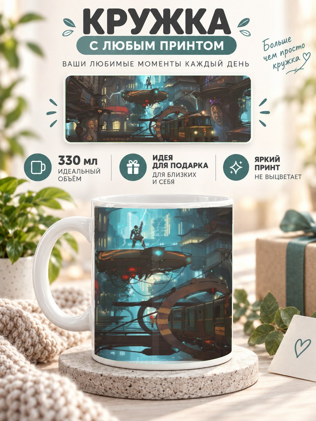 Керамическая кружка MoodRoom 330 мл с глянцевой поверхностью, с принтом поезда, UG33033956