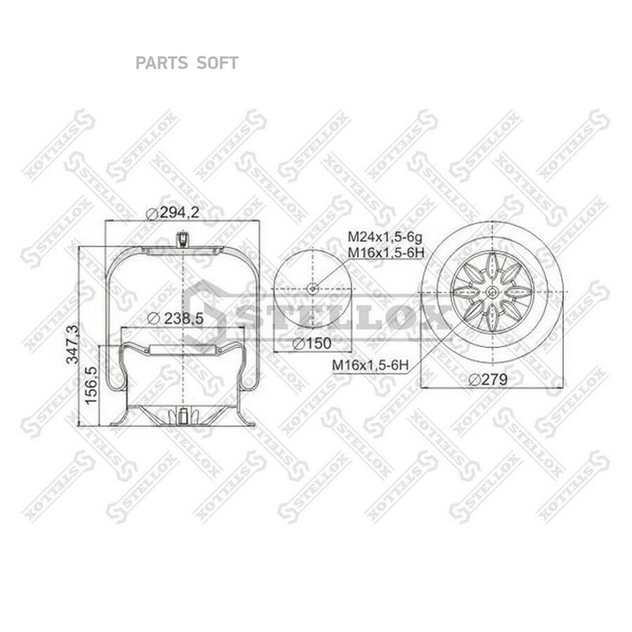 STELLOX 9047573SX 90-47573-SX пневмопод. со стак! Voss 232 1шп-шт. M24 Поршень сталь 1отв. M16 \MB Actros