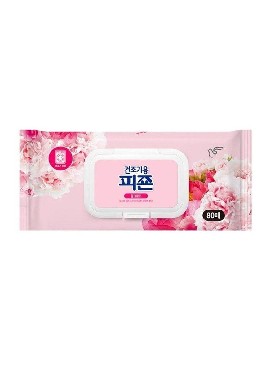 PIGEON Кондиционер для белья "Rich Perfume Dryer Sheet Pink Rose" аромат Розовый сад (салфетки-кондиционер для сушки белья в сушильной машине) 80 листов