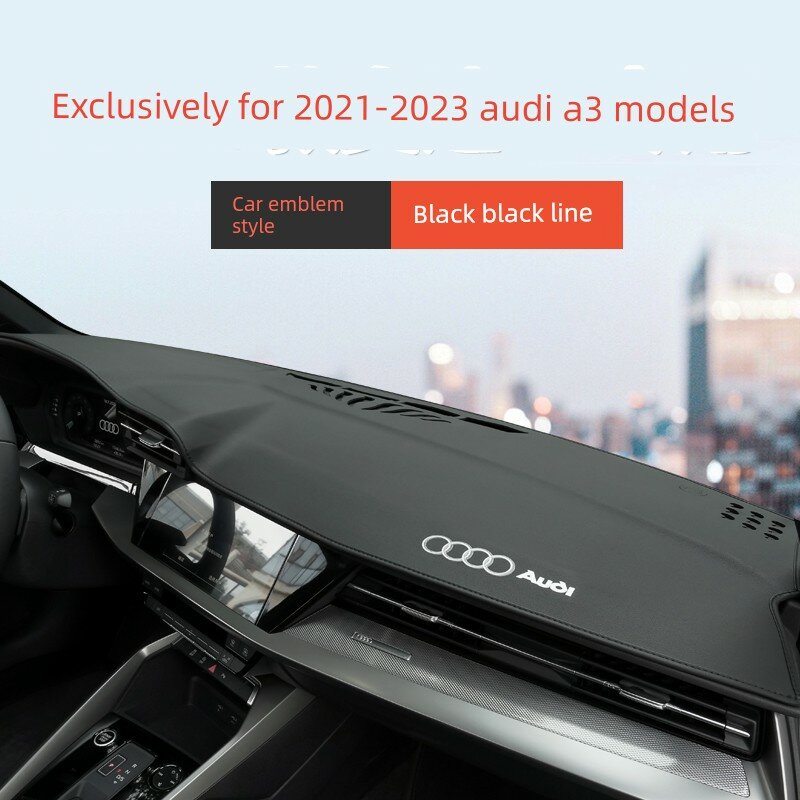 Солнцезащитный коврик для Audi A3/A3L 2021-2026 с черной кожей и черной строчкой для переднего и заднего лобового