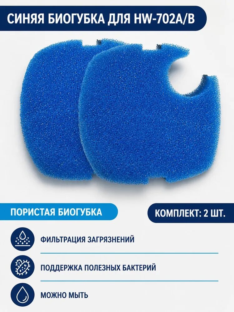 Сменная фильтрующая губка SUNSUN HW-702AB, синяя, 2 шт.