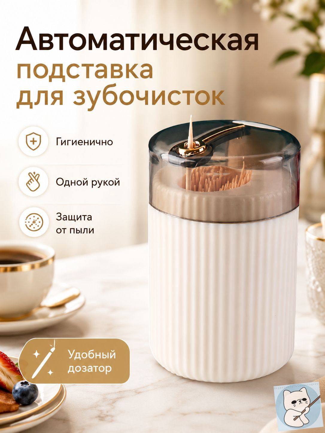Автоматический дозатор зубочисток с защитной крышкой, гигиеничный диспенсер для кухни и стола, удобная подача одной