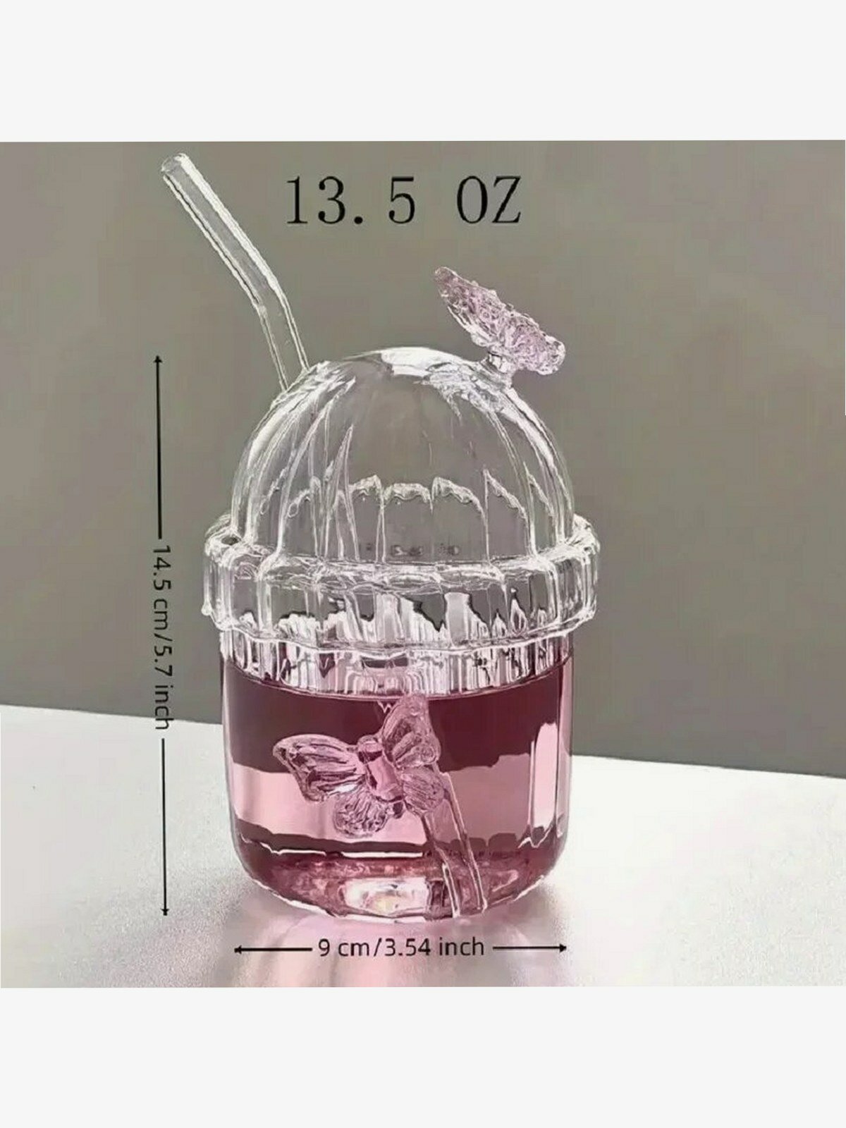 MOONBIFFY стеклянный стакан с дизайном бабочки 400 мл, 400ml, Розовый