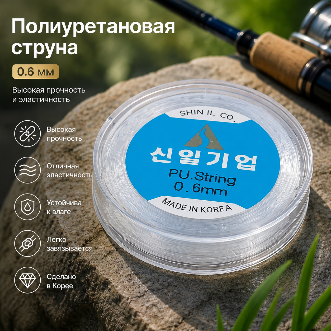 1 рулон корейской эластичной нити для изготовления украшений, прозрачная, 0,6 мм