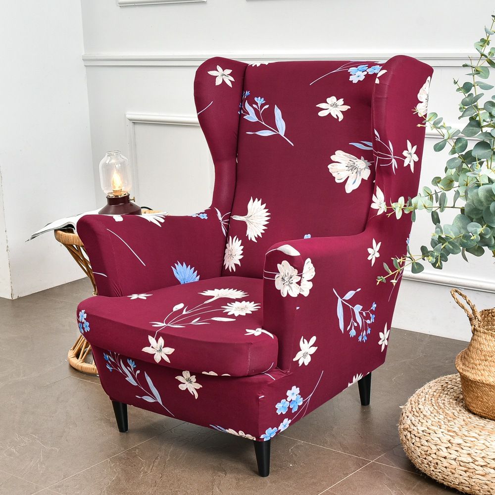 Чехол на кресло классическое wingback 80×92 см, горчичный, с 3D-принтом и декоративным кантом, 1 шт