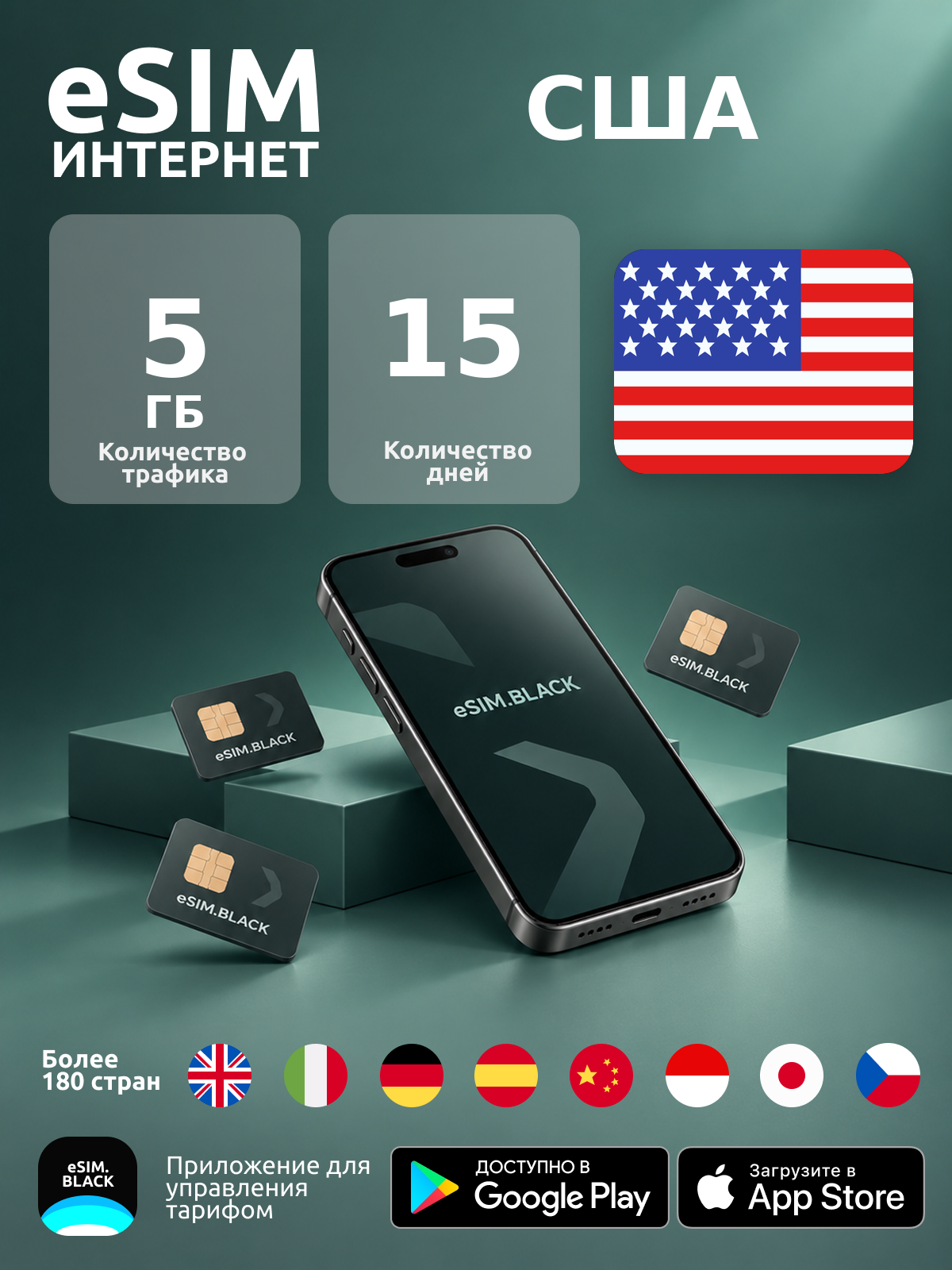 США/15 дней/5 ГБ - eSIM для мобильного интернета ( iPhone | Android ).