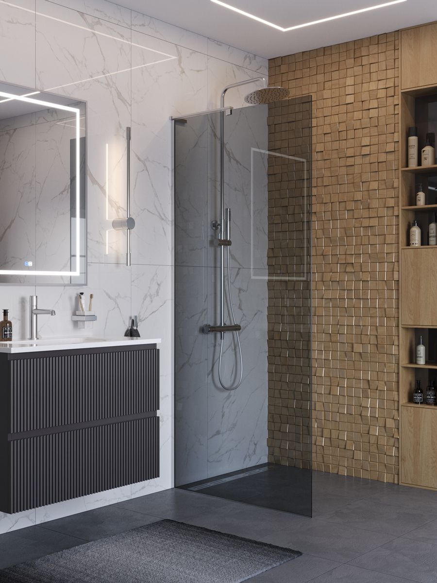 Душевая перегородка BelBagno Uno UNO-L-1-TB-90-GR-Cr 90x200 профиль хром стекло серое тонированное