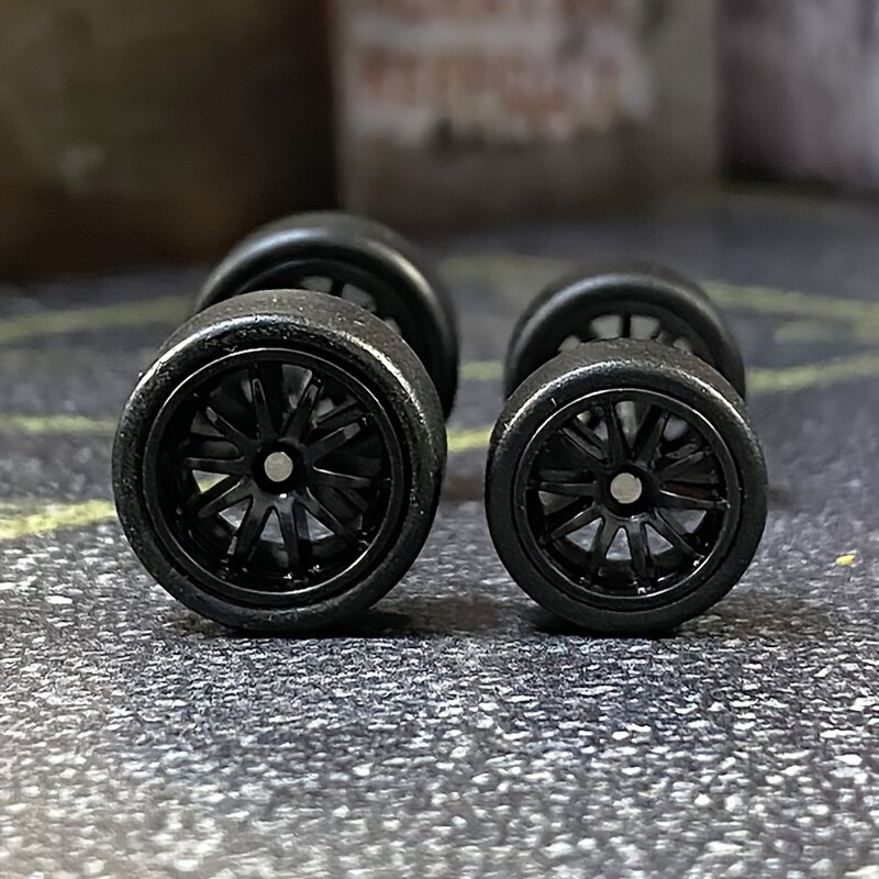 Ступицы колёс многолучевые для статичных моделей автомобилей 1:64, комплект 1 большая и 1 маленькая ступица со съёмными резиновыми шинами на дисках из АБС-пластика, модель F08-G