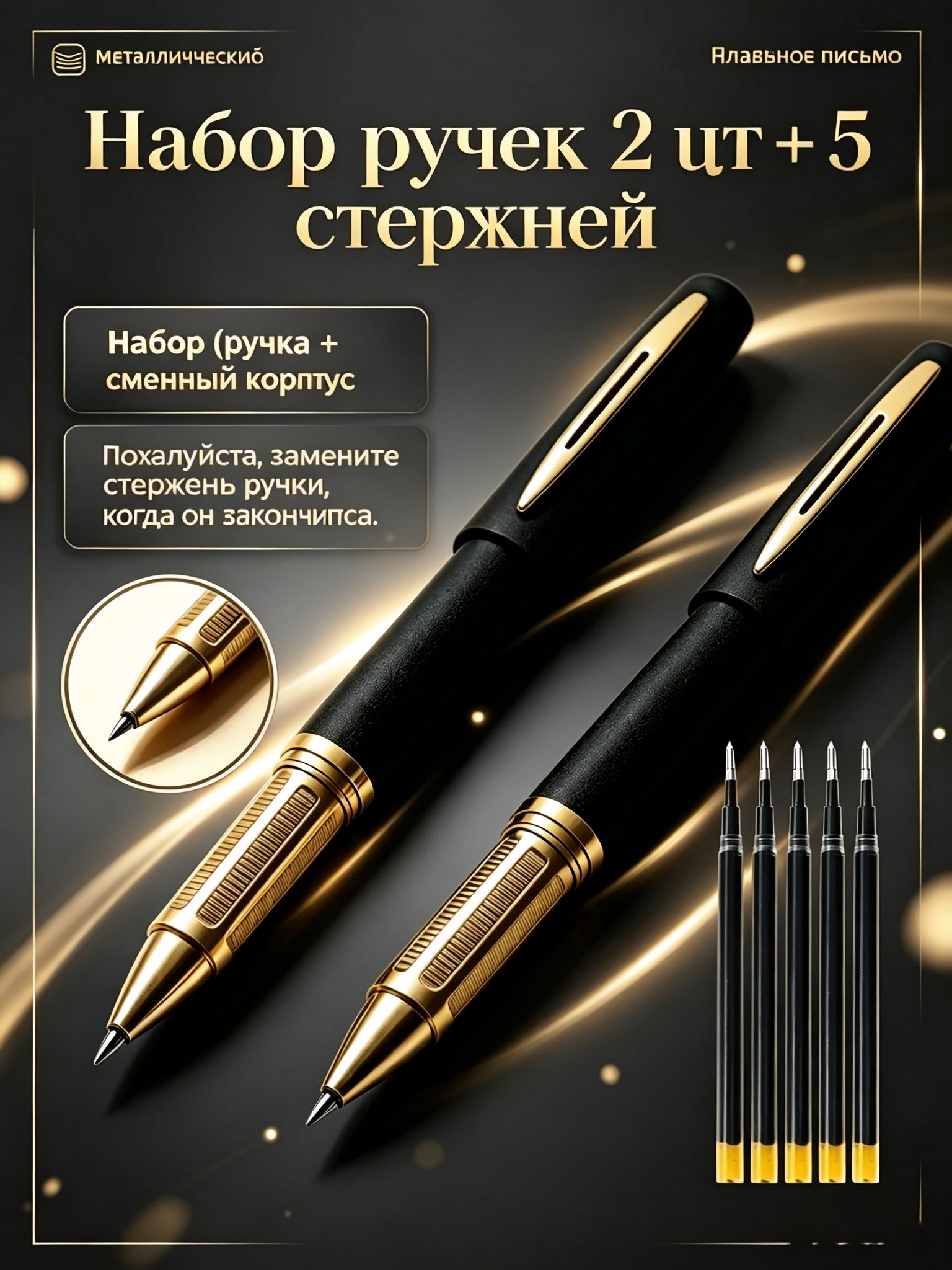 Набор ручек Гелевая, толщина линии: 1.0 мм, цвет: Черный, 7 шт.