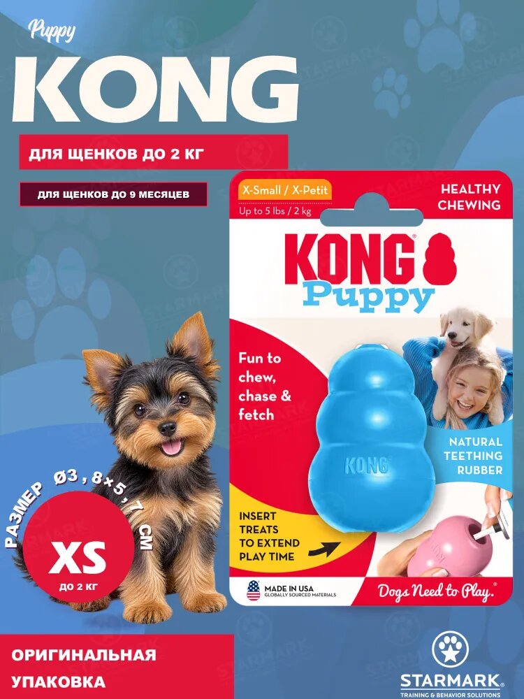 KONG Puppy Мягкая Игрушка для Щенков, Синяя XS (до 2 кг)
