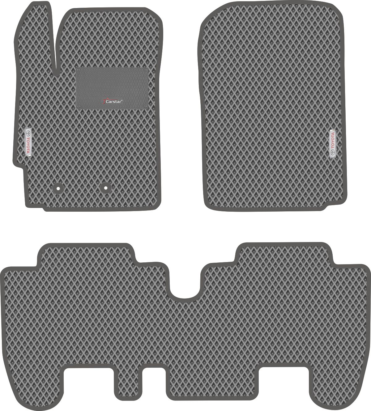 Автомобильные коврики EVA для Toyota Yaris II 5D (2005-2012), с каучуковым подпятником и 2 эмблемами Toyota, серые с серым кантом, ячейка - ромб