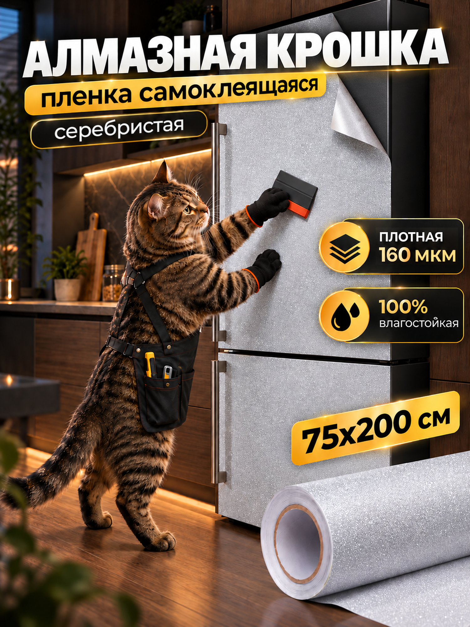 Пленка самоклеющаяся для мебели. Пленка самоклеющаяся алмазная крошка Reton Group Серебристая 75х200см, пленка на холодильник