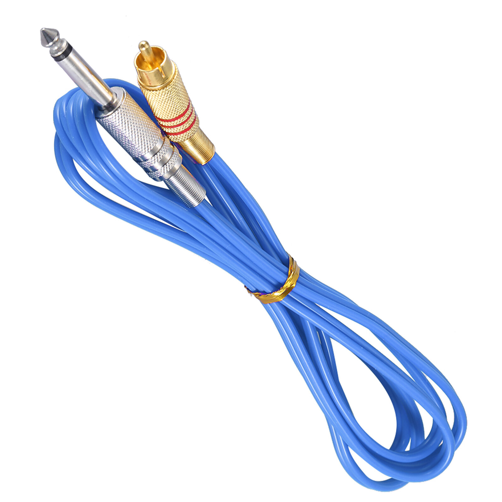 Комплект кабеля для тату-машины с RCA-интерфейсом, прямой штекер из сплава, силиконовый провод синего цвета