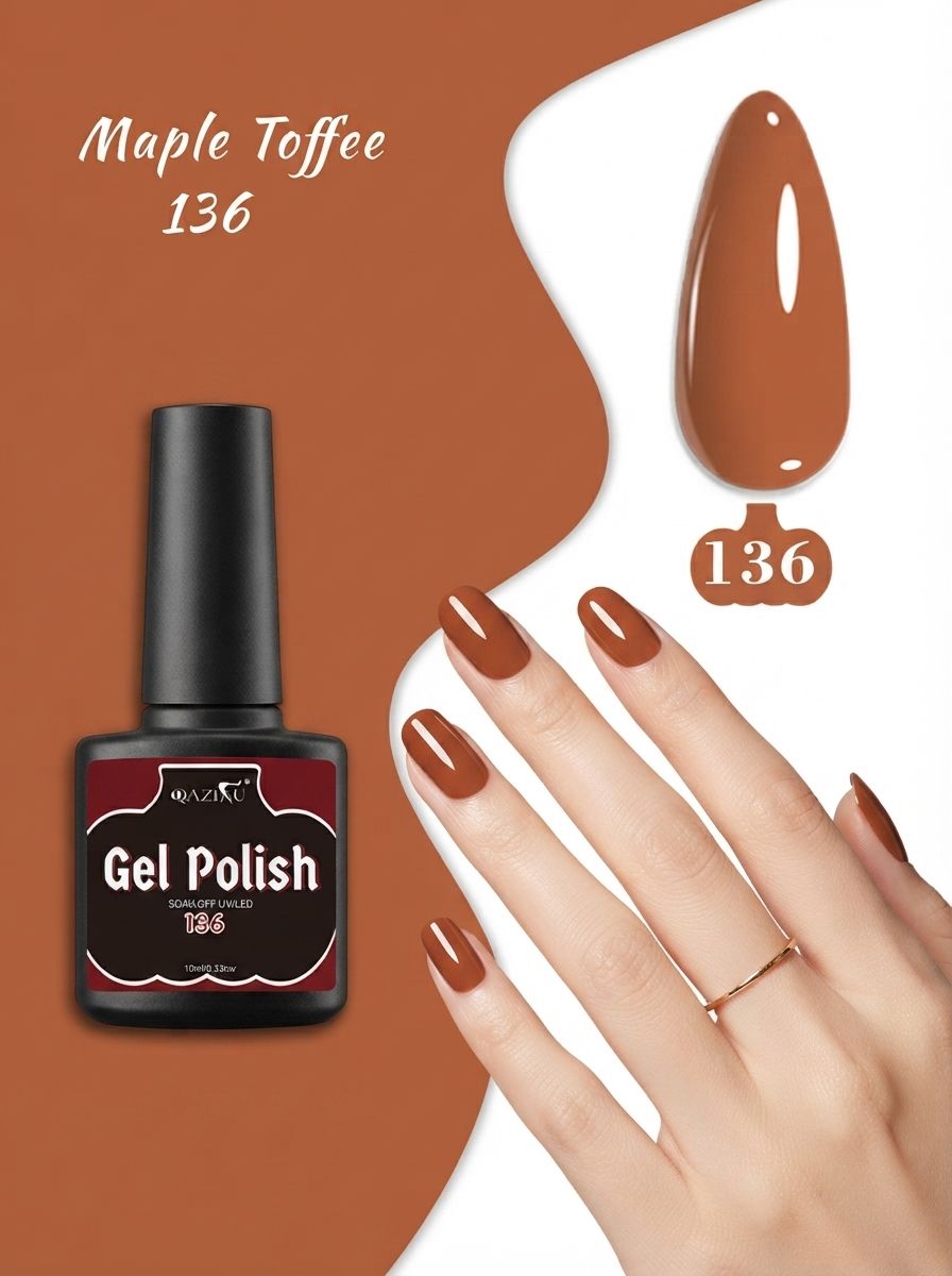 Гель-лак для ногтей QAZIXU Gel Polish 136 Maple Toffee, коричневый цвет, 10 мл