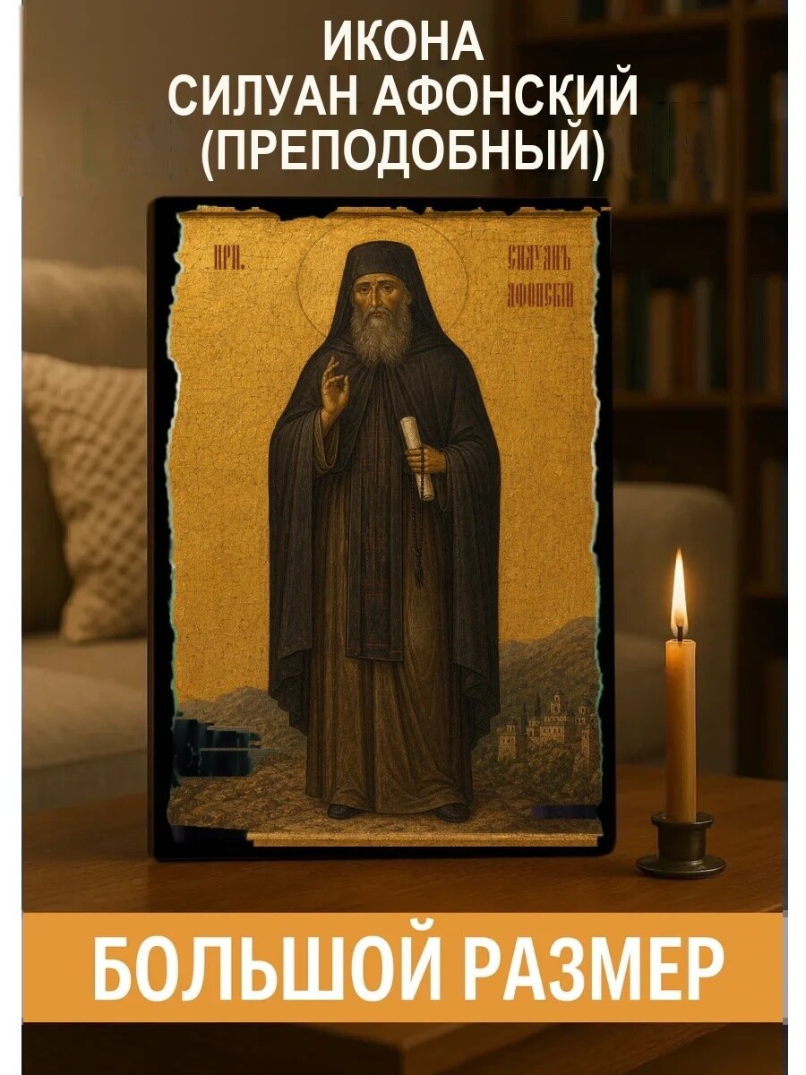 Икона Силуан Афонский, на дереве, 30×40 см, освящённая, ручная работа