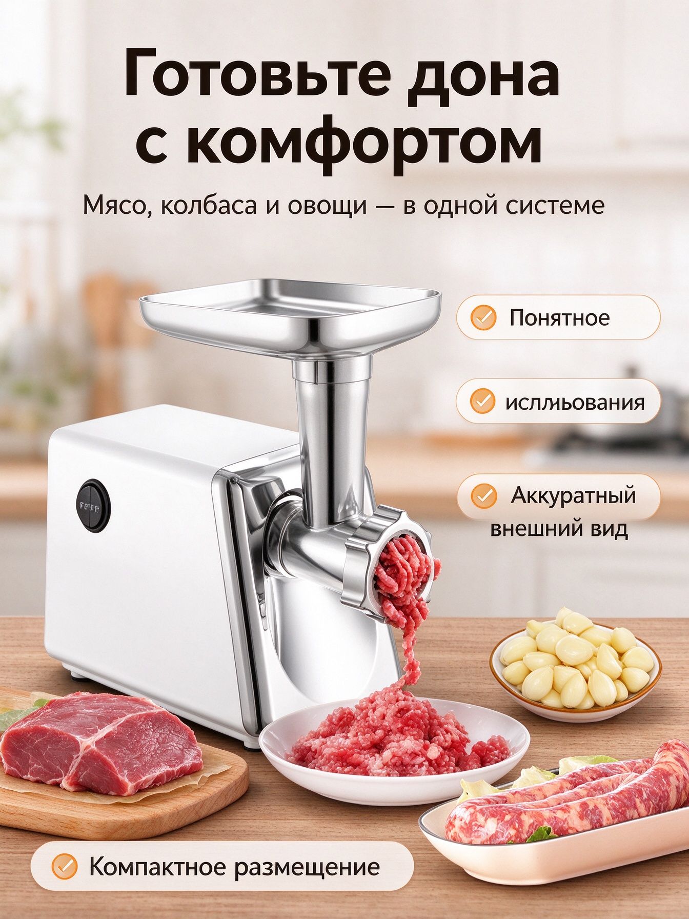 Мясорубка электрическая мощная, 2400 Вт, Артикул: 5749493364