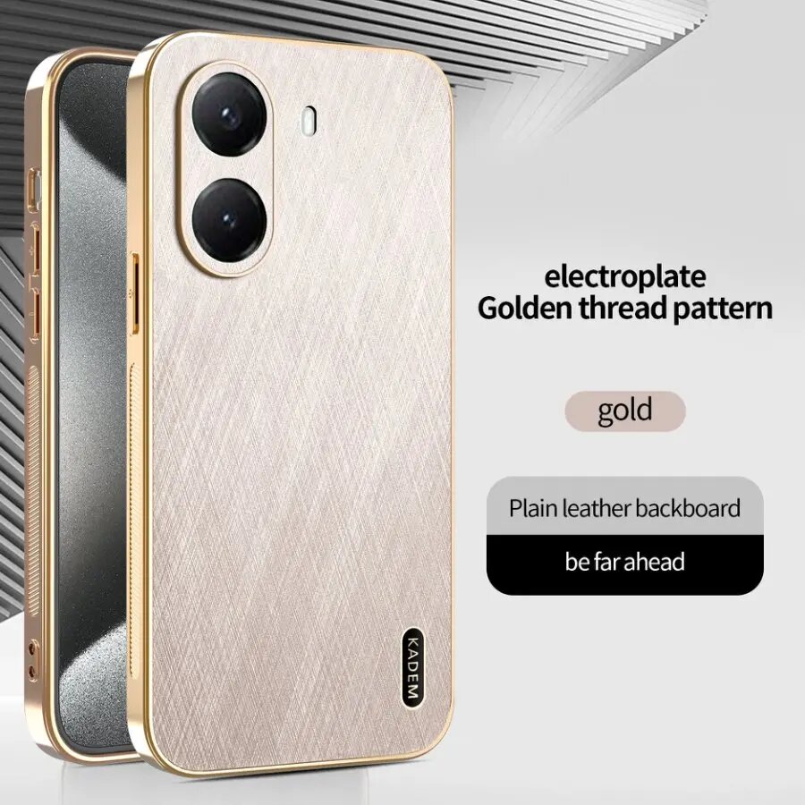 Для Xiaomi Poco F7 Pro для Magsafe Plating Case для POCO C75 C65 Gold Silk Texture Leather Cover для Poco M7 M6 F6 X6 X7Pro Case