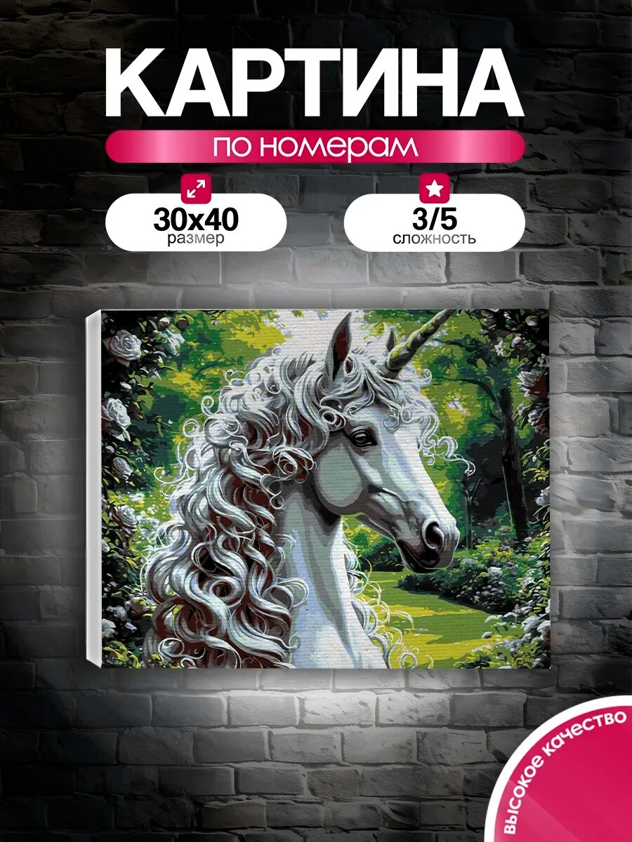 Картина по номерам 30x40 Единорог