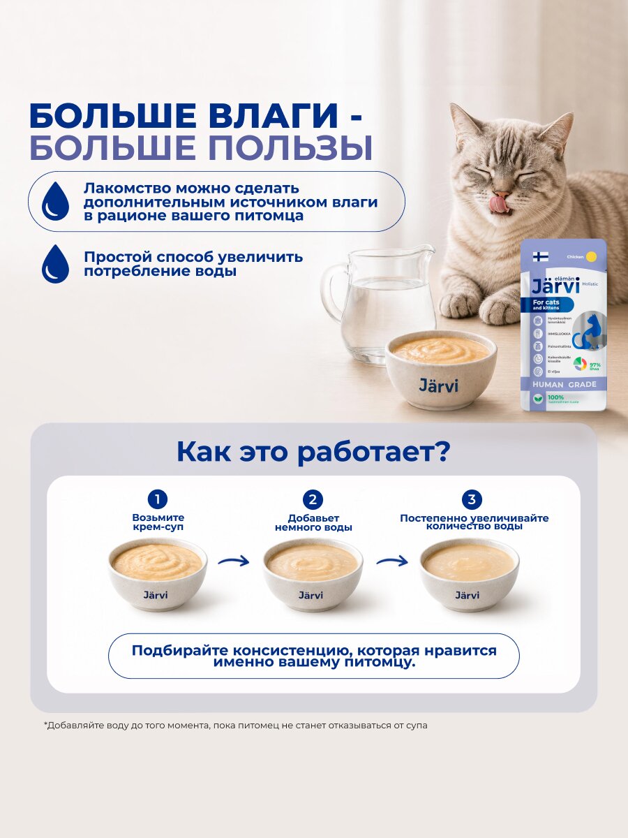 Лакомства Jarvi для кошек и котят "Крем-суп с филе курицы", 15 г х 12 шт. — фото 1