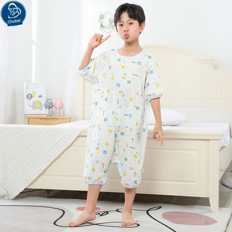 Хлопковый ромпер с короткими рукавами, синие буквы, 23-35°С, размер 5XL