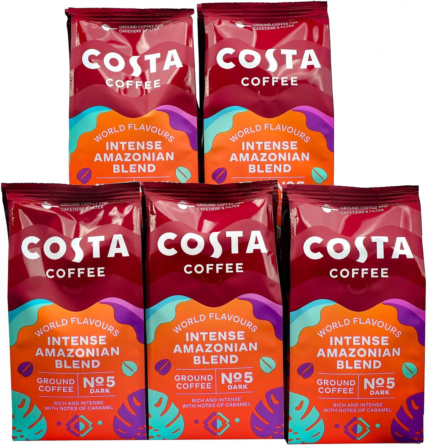 Costa Coffee Набор молотового кофе Amazonian Blend Roast & Ground Coffee 5x200г