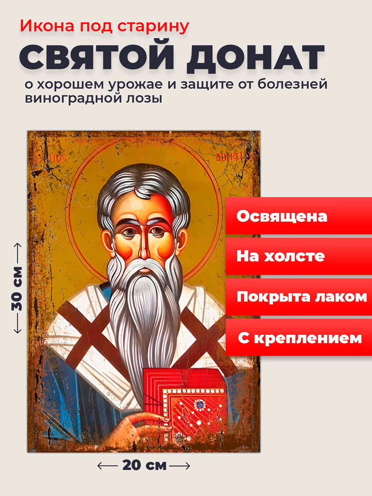 Икона на холсте Святитель Донат, 20*30 см