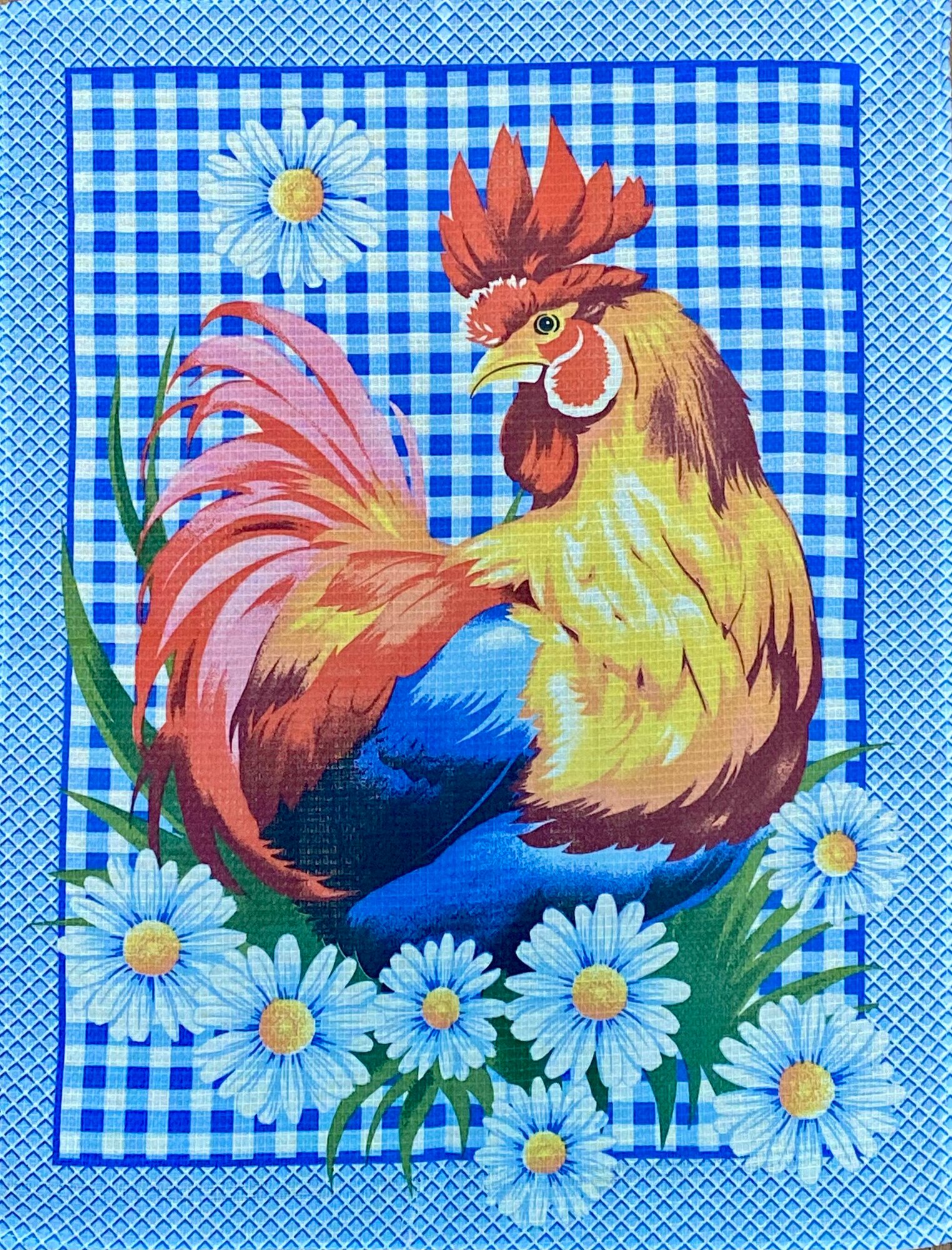 Кухонное полотенце 50*63 см Вафельное с петелькой для подвешивания "Петушок" в подарок на День Рождения, на 8 марта из 100% хлопка