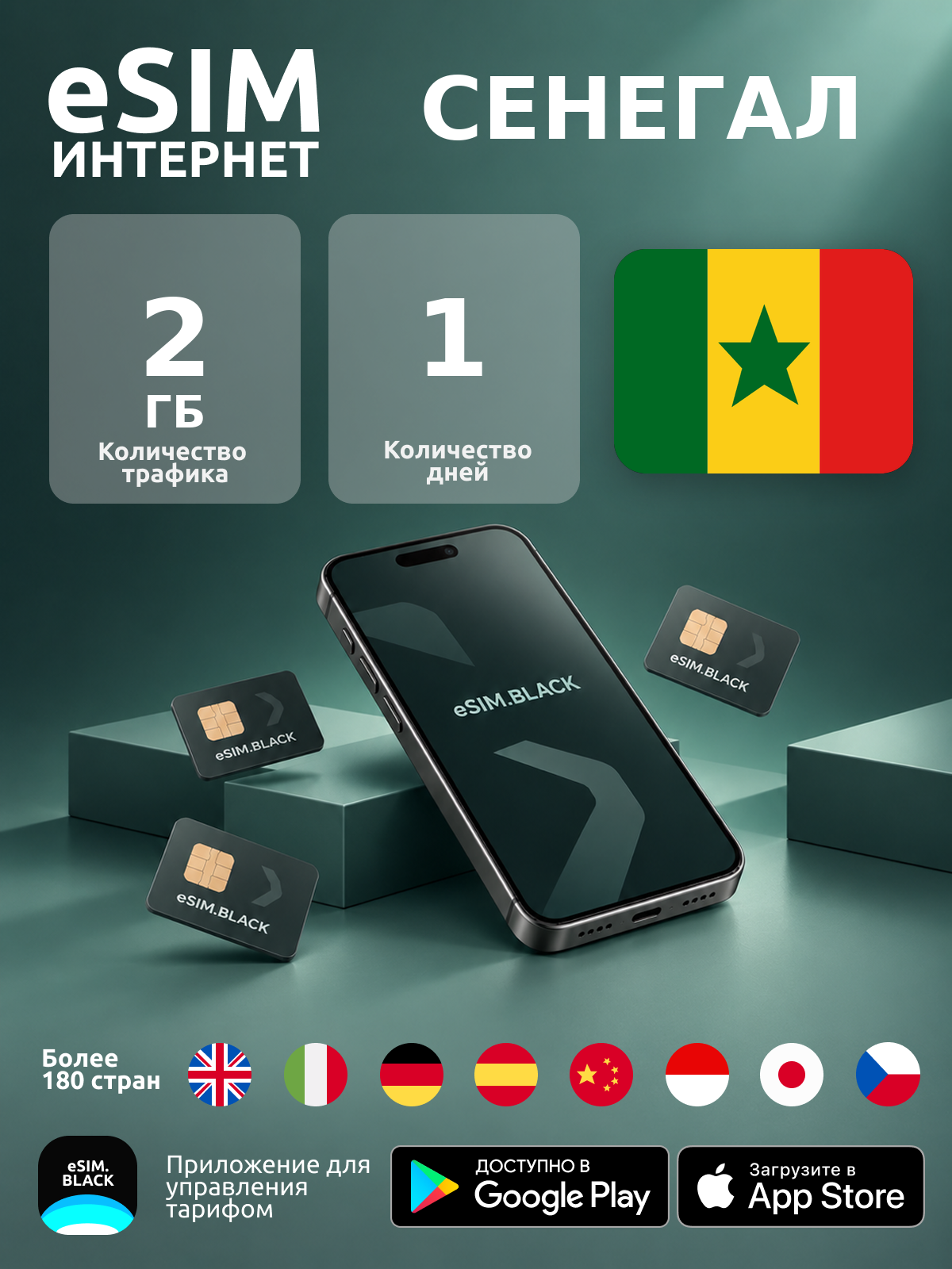 Сенегал/1 день/2 ГБ - eSIM для мобильного интернета ( iPhone | Android ).