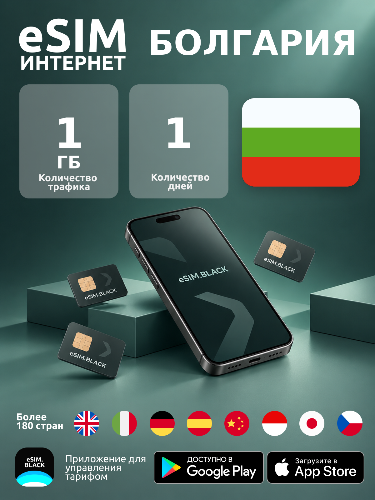 Болгария/1 день/1 ГБ - eSIM для мобильного интернета ( iPhone | Android ).