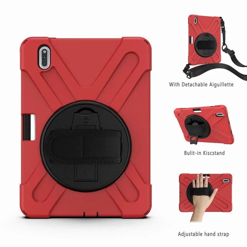 Чехол для Huawei MatePad Pro 5G LTE 10.8 (MRX-W09/W29/MRX-AN19) / Huawei MatePad Pro 10.8 (2021) WRR-W09, Силиконовый чехол для планшета подставка плечевой ремень, красный