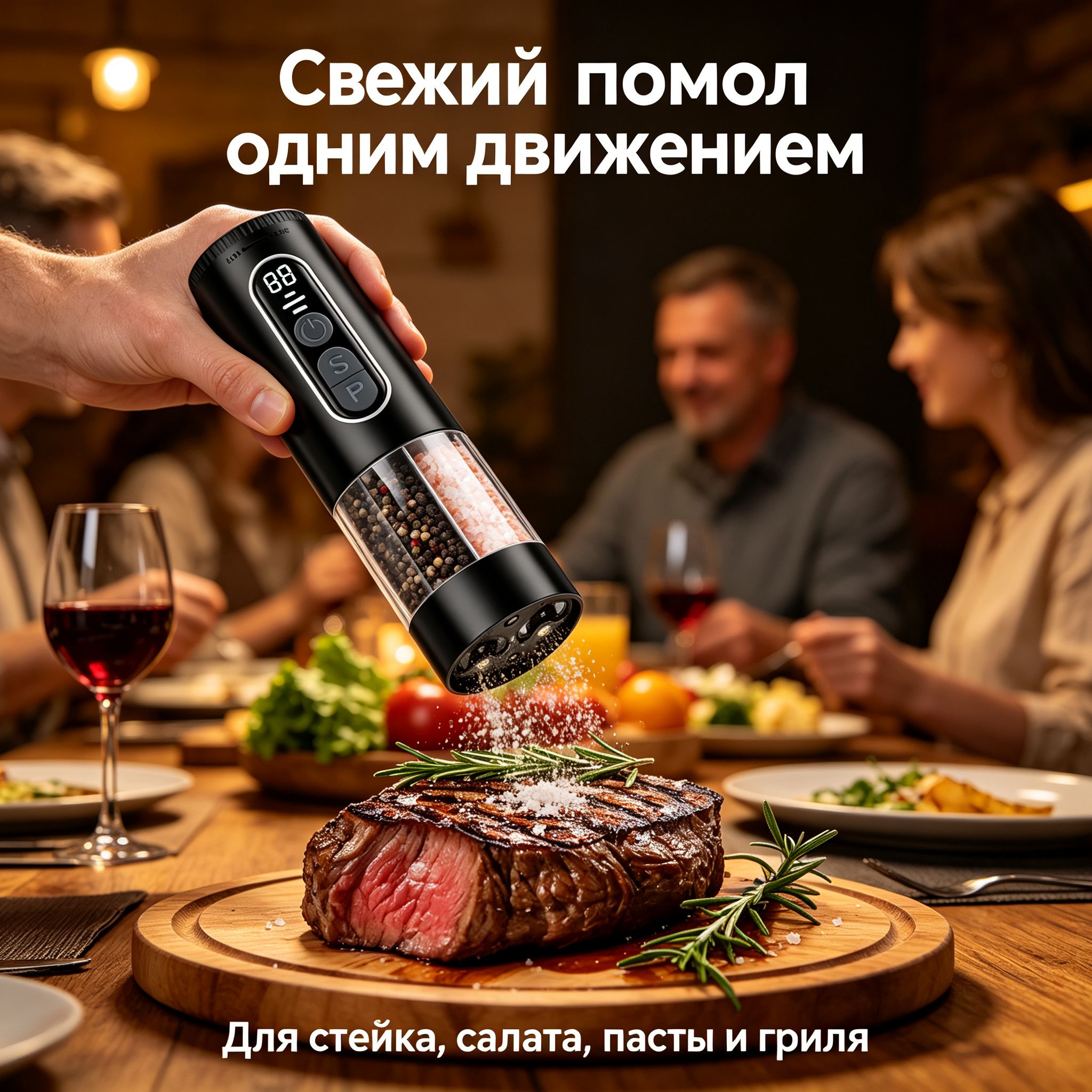 Электрическая мельница 2 в 1 для перца и соли, перечница с гравитационным датчиком, USB-зарядка, LED-дисплей, регулировка помола