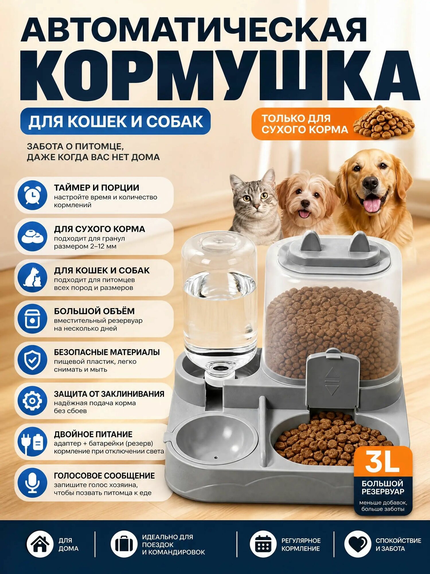 Премиумкормушка автоматическая для сухого корма, используемая кошками и собаками