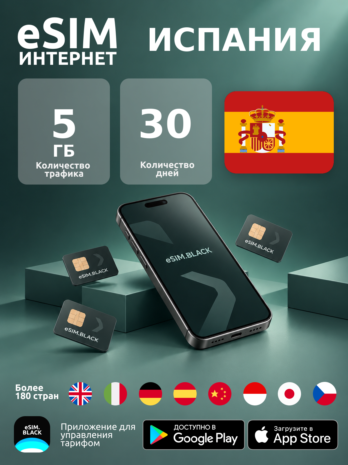Испания/30 дней/5 ГБ - eSIM для мобильного интернета ( iPhone | Android ).