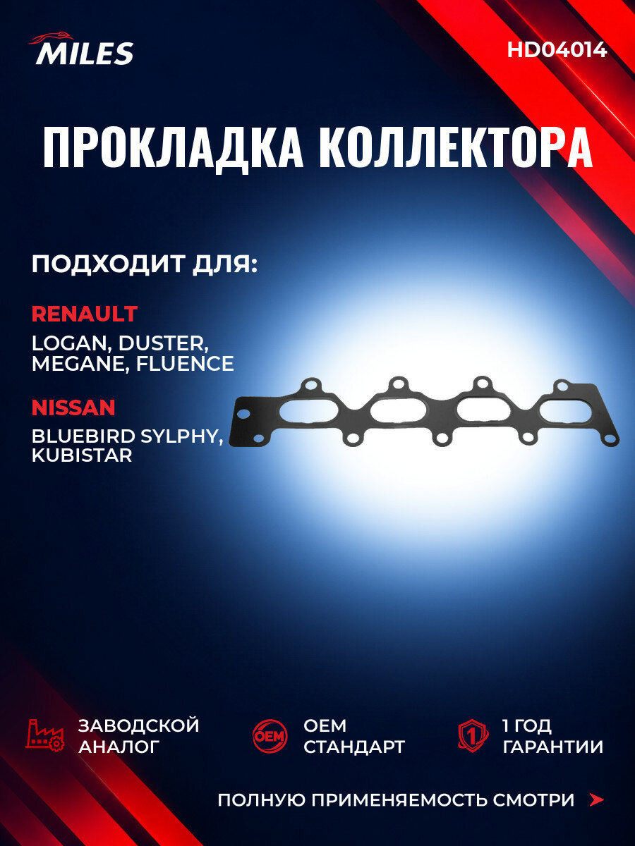 Прокладка впускного коллектора MILES HD04014 Рено Логан I (LS) Renault Logan I (LS) 2007-2013