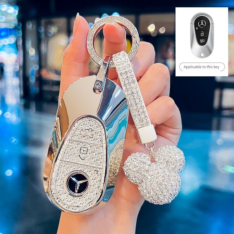 Стиль E кристально-белая крышка для ключа Mercedes GLC300L с серебряным бусинным кольцом и белым полным диамантовым