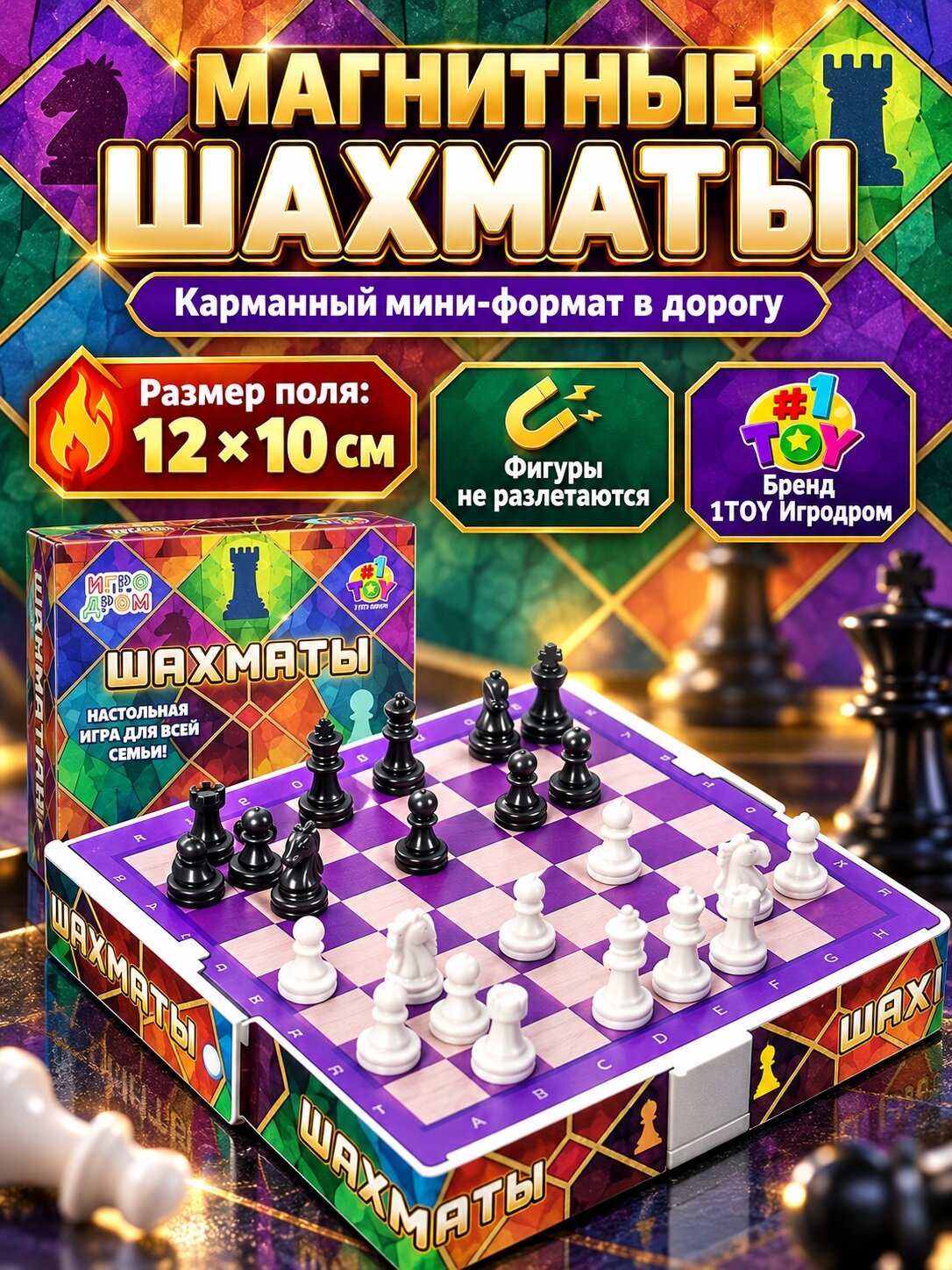 Настольная игра магнитные шахматы 1TOY Игродром дорожные мини 12х10 см