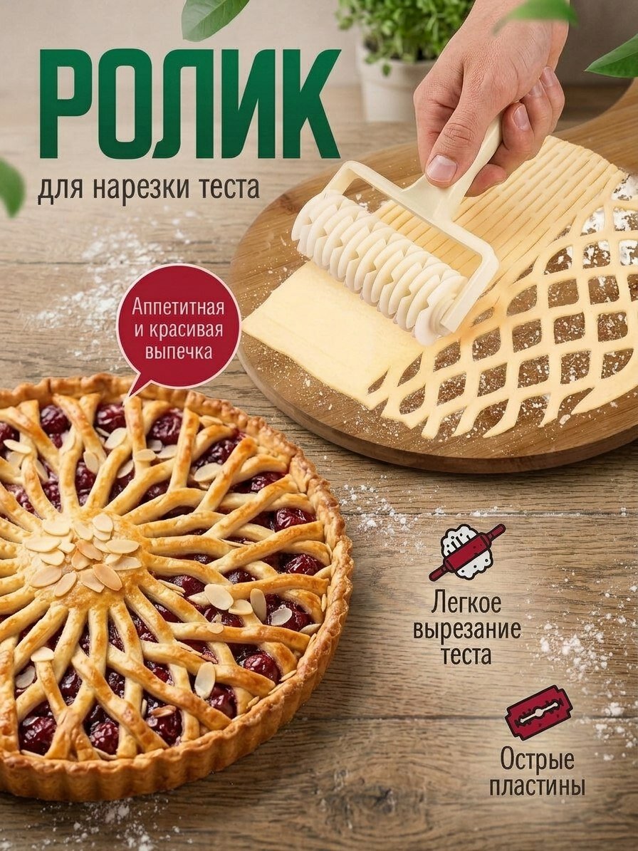 Ролик для теста, фигурная Сеточка. Нож для теста роликовый.