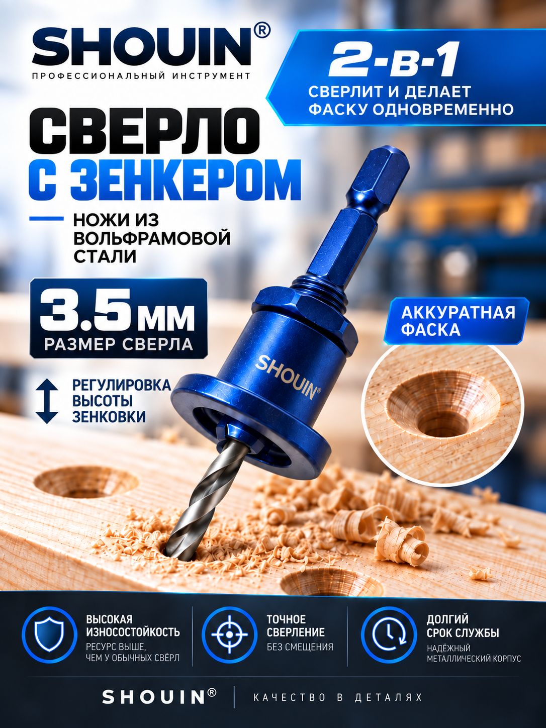 Сверло с зенкером по дереву 3,5мм (шестигранник)