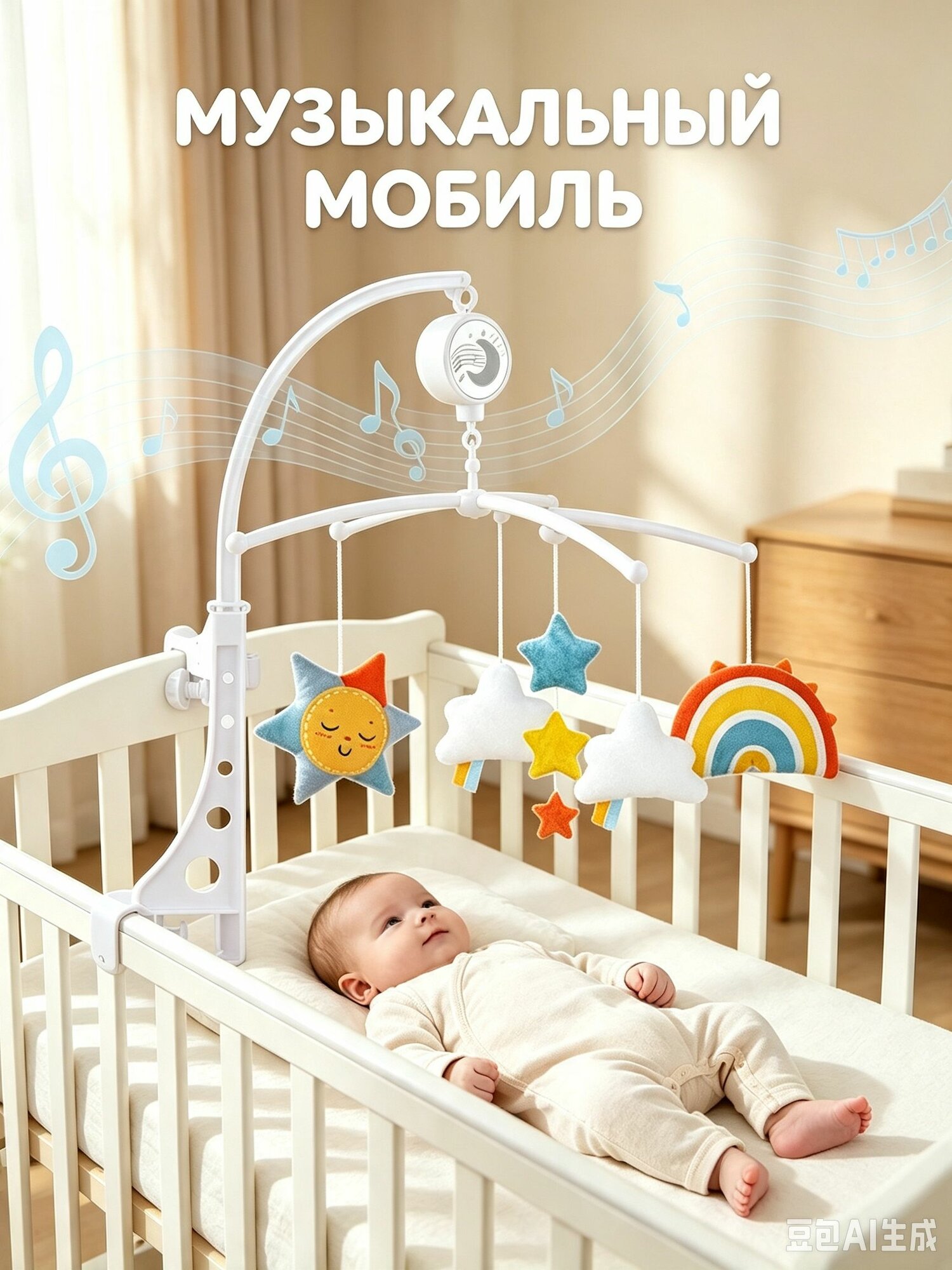 Мобиль музыкальный на кроватку для новорожденных