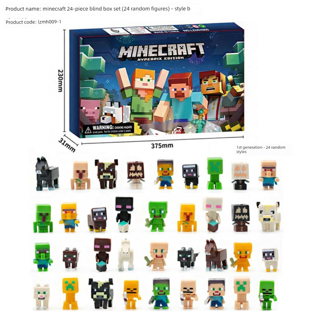 Minecraft B Style Pull-Through Blind Box, 24 Случайных Фигурок, Подарок для Детей Мальчиков и Девочек, Новогодняя