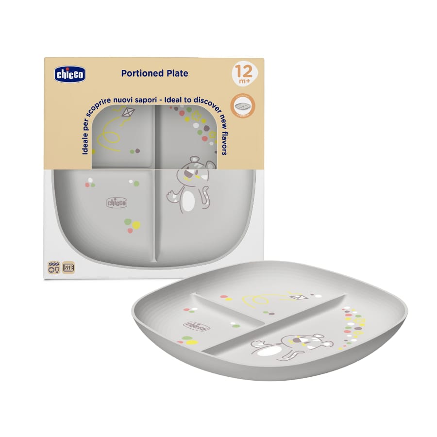 Тарелка Chicco 3-секционная, серый, диаметр 22 см